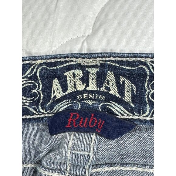 Ariat Womens Ruby Denim Jeans 34R US 18 Bootcut Mid-Rise Western Style Cotton Bl - Picture 3 of 16